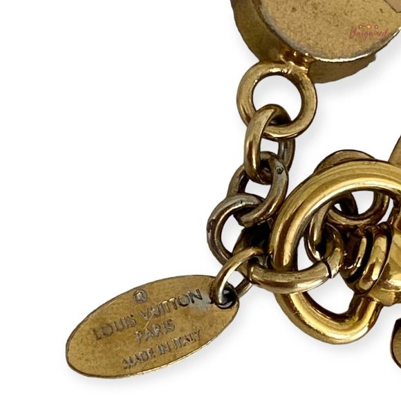 Authentic LOUIS VUITTON Gold Stripes Monogram Flowers Keyring Bag Charm M78610 - Picture 5 of 12